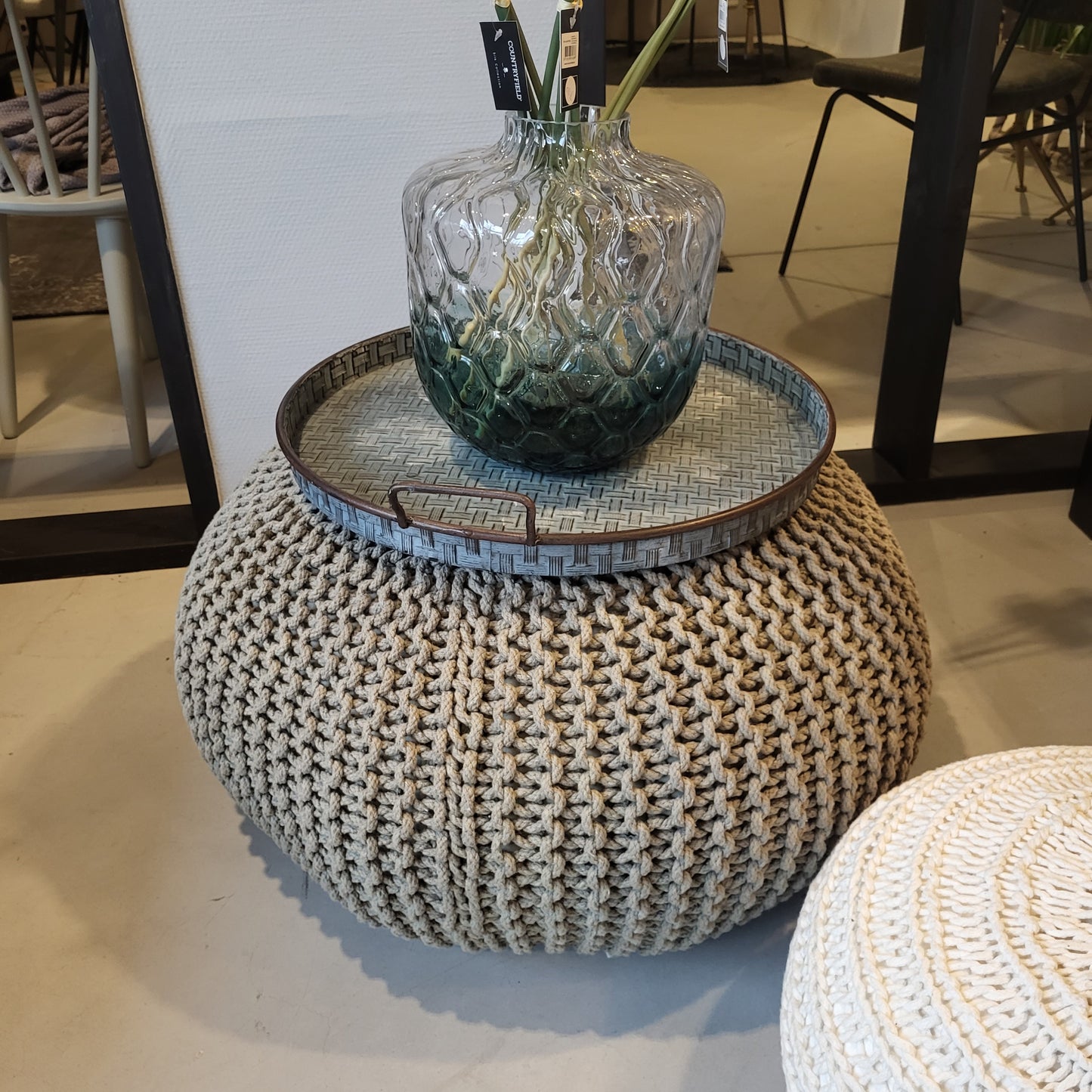 Gebreide poef olijfgroen