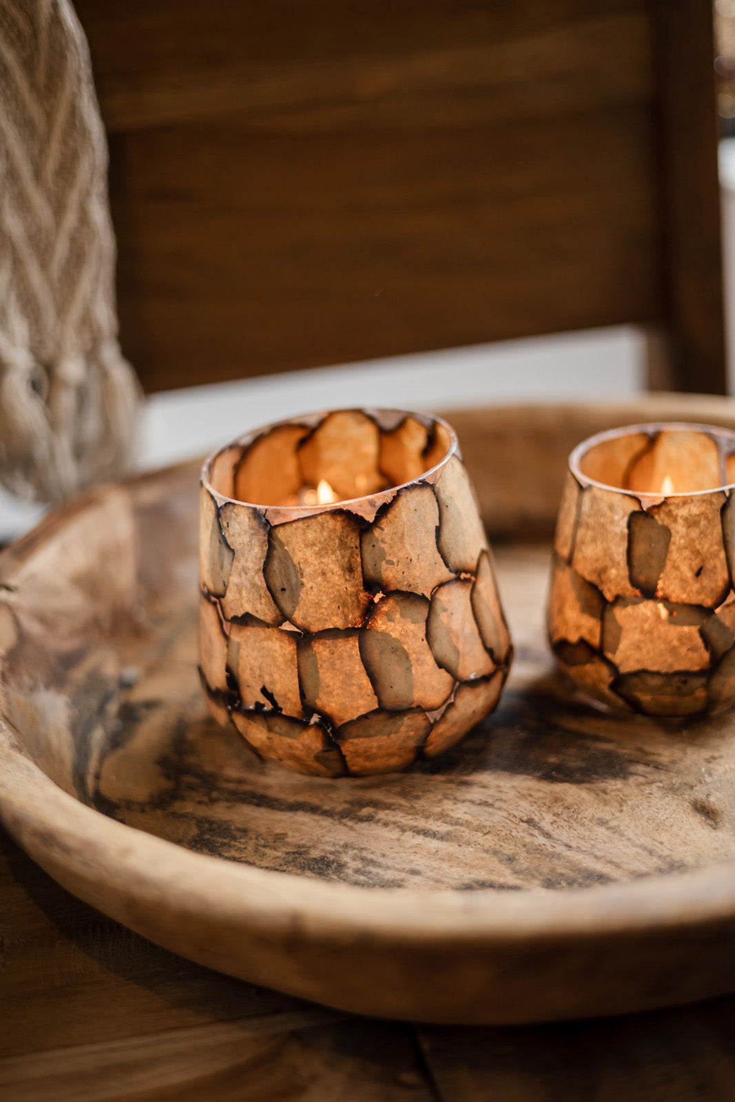 Waxinehouder bruin/creme maat M