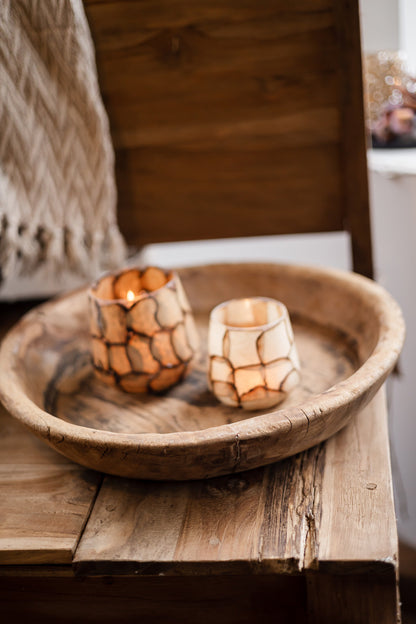 Waxinehouder bruin/creme maat M